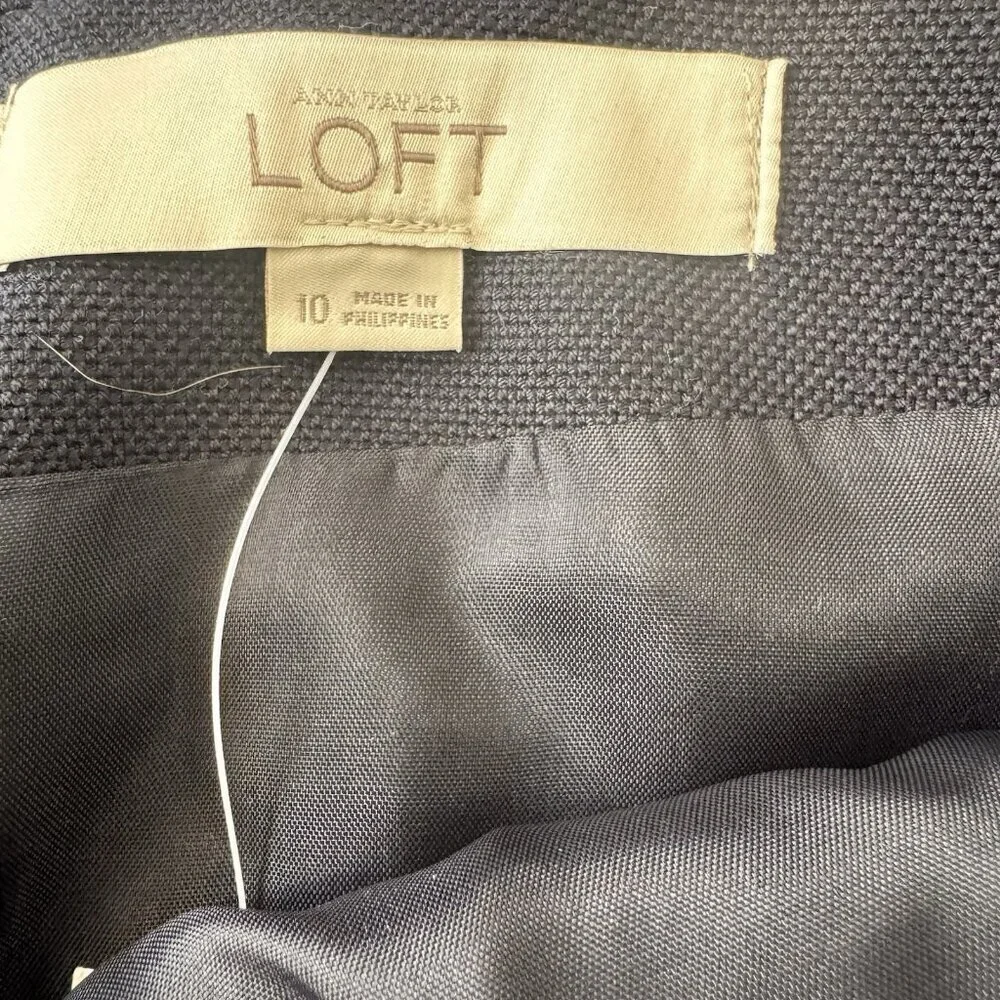 LOFT Navy Blue Back Gold Zip Closure Short Mini Skirt Size 10 New